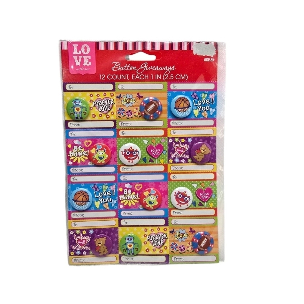 Button Giveaways Pins St Valentine's Day 12 Count 1 In  - New OB Vintage 2014